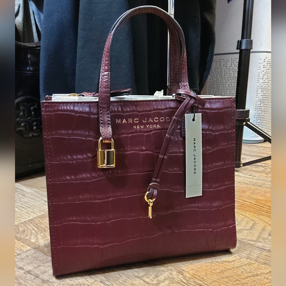 Marc Jacobs Handbags - MARC JACOBS Mini Grind Syrah Croc Embossed Leather Tote NWT
